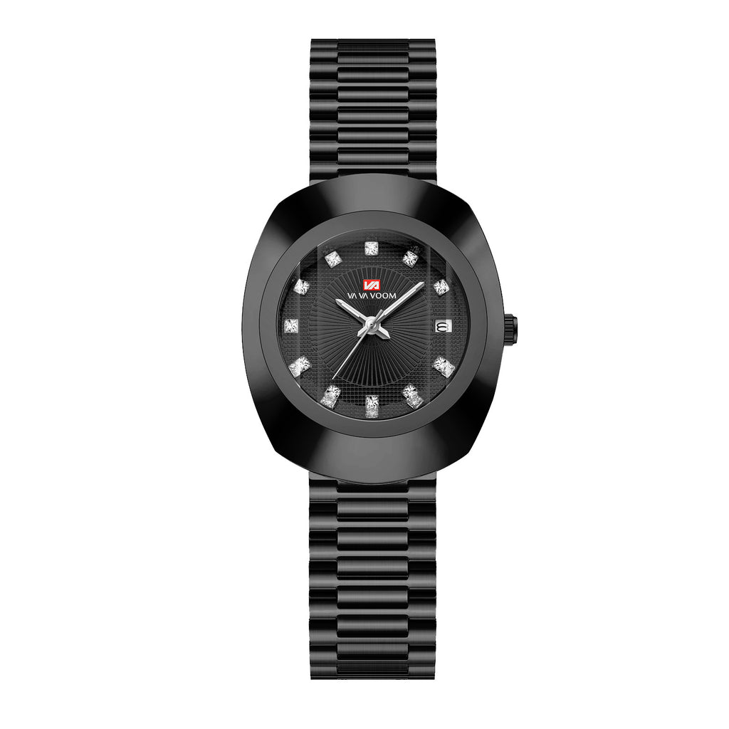 Gold Diamond Quartz Watch Stainless Steel Band