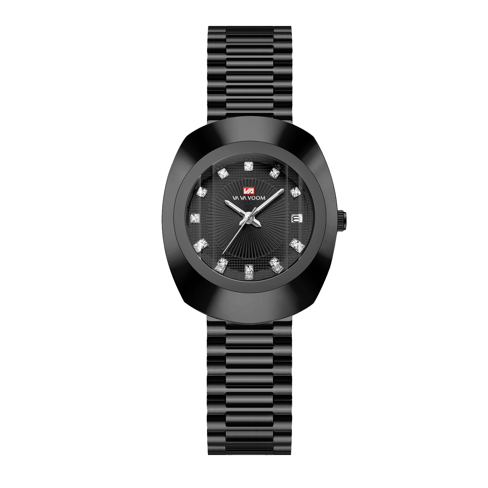Gold Diamond Quartz Watch Stainless Steel Band