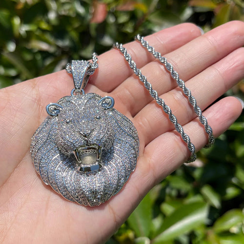Hip Hop Lion Head Pendant Cuban Chain Necklace