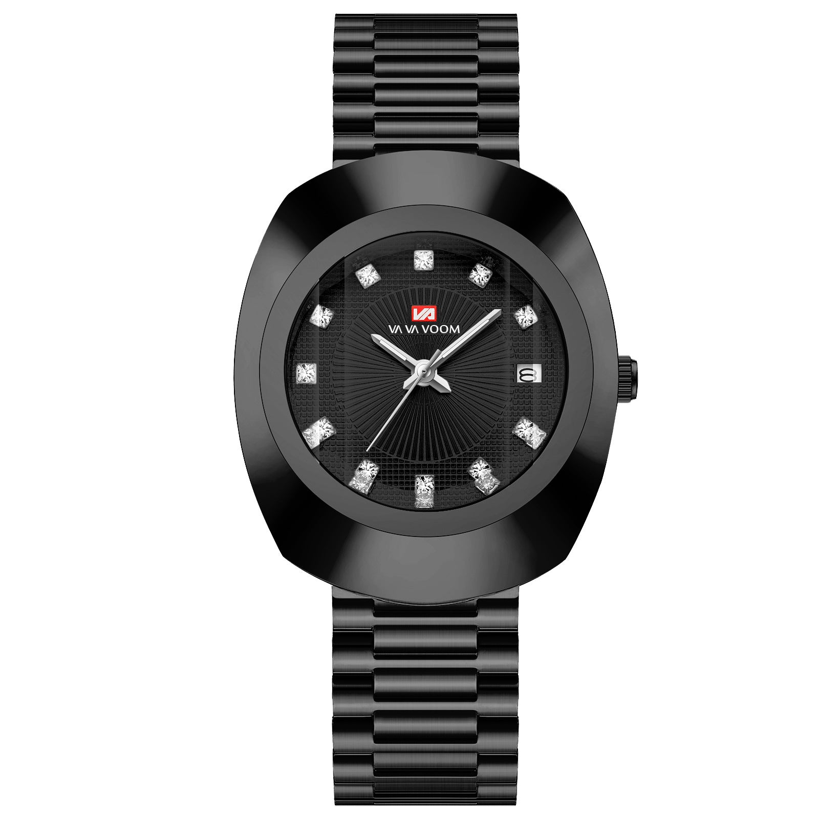 Gold Diamond Quartz Watch Stainless Steel Band