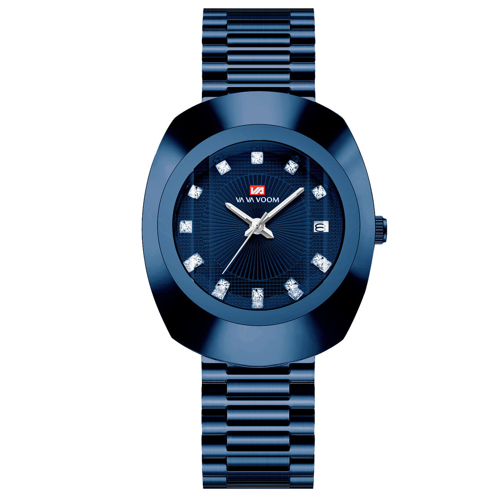 Gold Diamond Quartz Watch Stainless Steel Band
