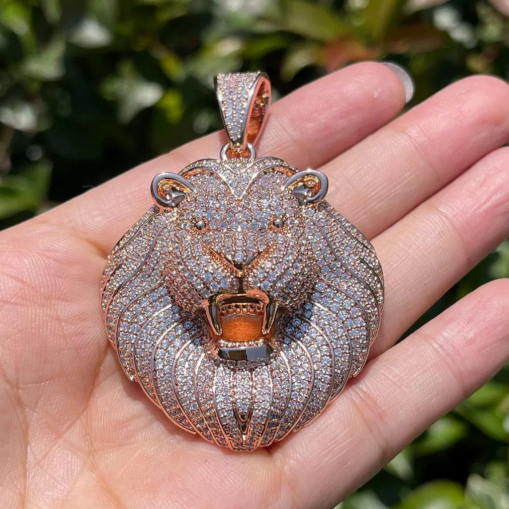 Hip Hop Lion Head Pendant Cuban Chain Necklace