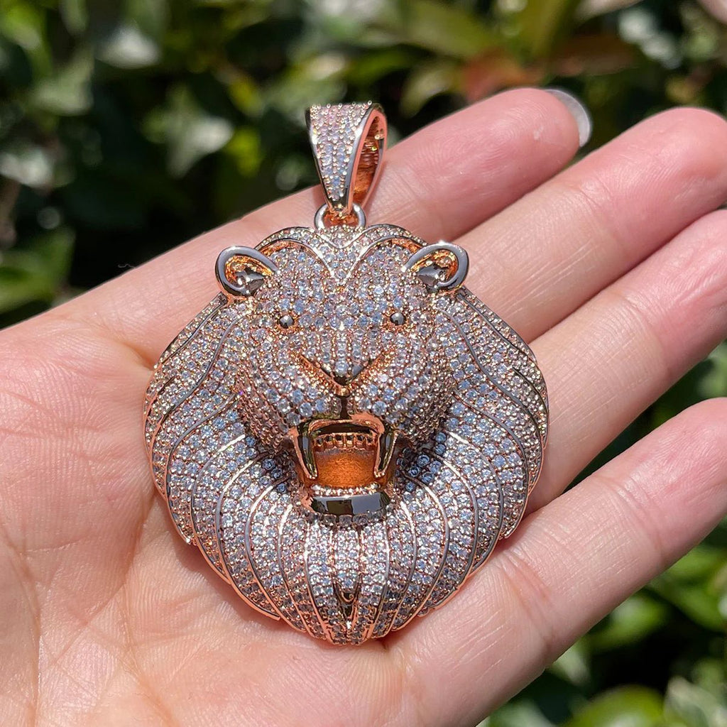 Hip Hop Lion Head Pendant Cuban Chain Necklace