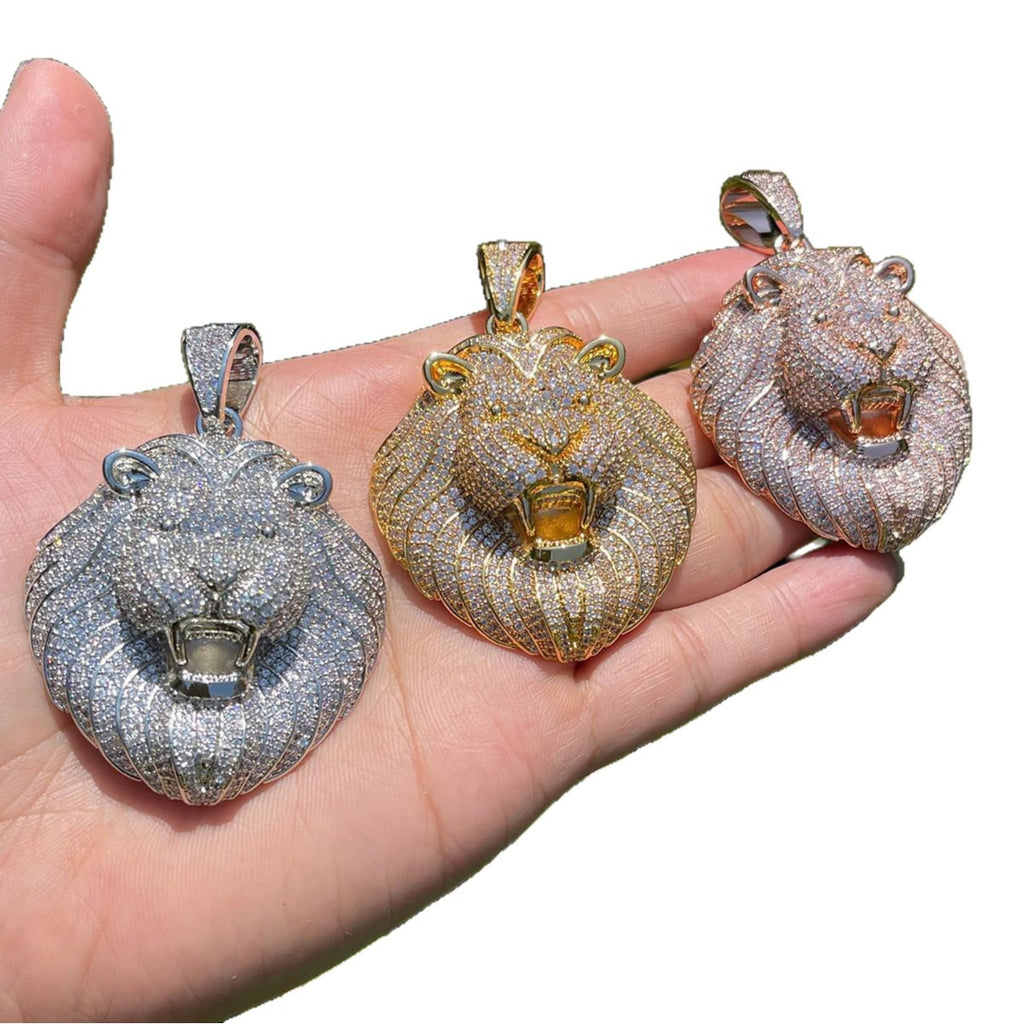 Hip Hop Lion Head Pendant Cuban Chain Necklace